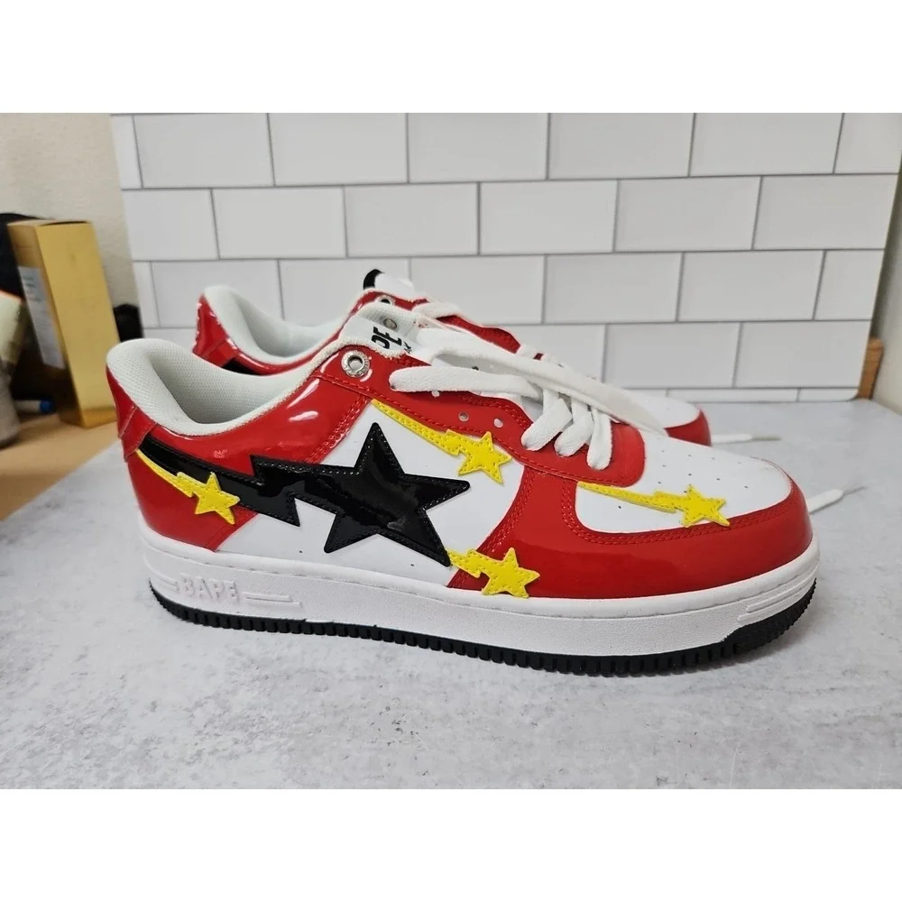 Indigo Studios Custom Bape Apesta Shoes Size 8.5  Red Yellow And White Colorway